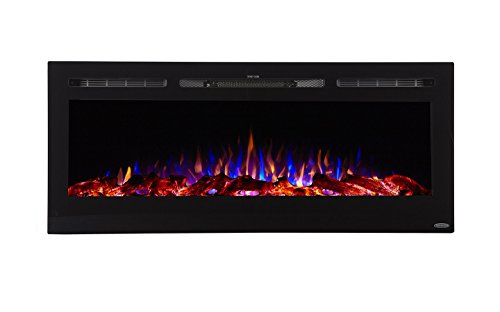 Touchstone 80004 - Sideline Electric Fireplace - 50 Inch Wide - in Wall Recessed - 5 Flame Settings - Realistic 3 Color Flame - 1500/750 Watt Heater - (Black) - Log & Crystal Hearth Options