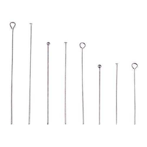 PH PandaHall 560pcs 8 Styles 304 Stainless Steel Eye Pins Head Pins Ball Head Pins Findings Open Eye Pin for Earring Pendant Jewelry Making Stainless Steel Color