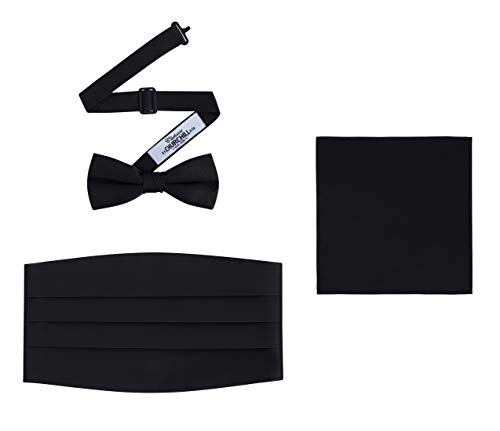 Men's 3 Piece Formal Accessory Set with Bow Tie, Cummerbund & Pocket Hanky (Black)