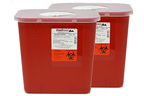 2 Gallon Size | Sharps and Biohazard Waste Disposal Container (Pack of 2) by Oakridge Products