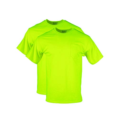 Gildan Men's DryBlend Workwear T-Shirts with Pocket, 2-Pack, Safety Green, Medium