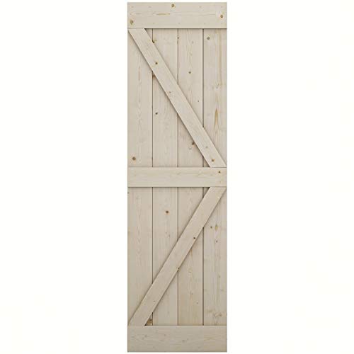 SmartStandard 24in x 84in Sliding Barn Wood Door Pre-Drilled Ready to Assemble, DIY Unfinished Solid Spruce Wood Panelled Slab, Interior Single Door, Natural, Frameless K-Shape (Fit 4FT Rail)
