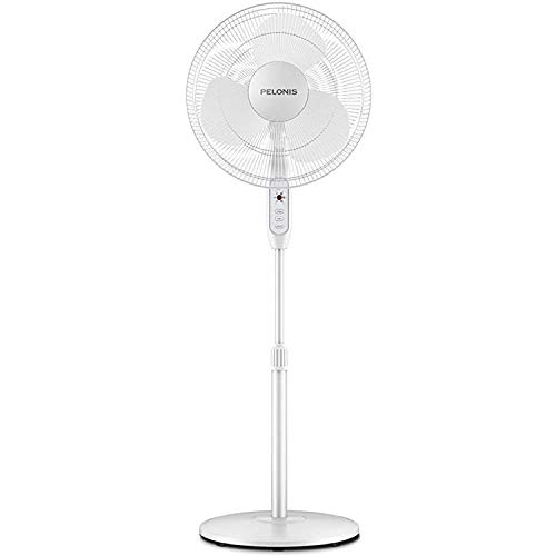 PELONIS 16-Inch 3-Speed Oscillating Pedestal Fan with 7-Hour Timer, Remote Control and Adjustable in Height, FS40-16JR, White