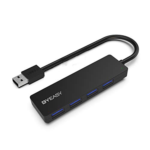 BYEASY USB Hub, 4 Port USB 3.0 Hub, Ultra Slim Portable Data Hub Applicable for iMac Pro, MacBook Air, Mac Mini/Pro, Surface Pro, Notebook PC, Laptop, USB Flash Drives, and Mobile HDD (Leather Black)