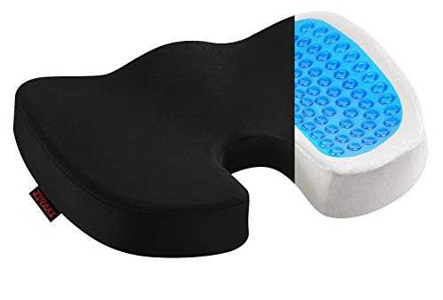 Seat Cushion Car Office Chair - Memory Foam Gel-Enhanced, Ergonomically & Large Designed Pillow for Sciatica, Tailbone, Coccyx Back Pain, And Relief, Comfort - Seat Cushion Car Office Chair - Black