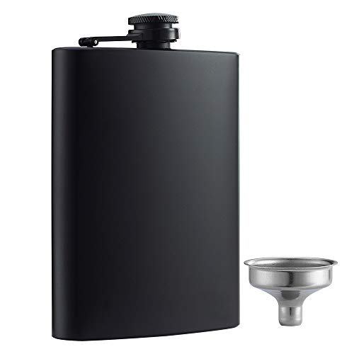 YWQ Hip Flask for Liquor Matte Black 8 Oz Stainless Steel Leakproof with Funnel, Great Gift Idea Flask