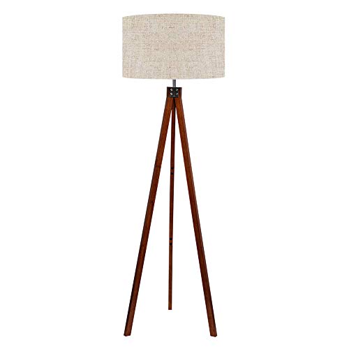 LEPOWER Wood Tripod Floor Lamp, Mid Century Standing Lamp, Modern Design Studying Light for Living Room, Bedroom, Study Room and Office, Flaxen Lamp Shade with E26 Lamp Base