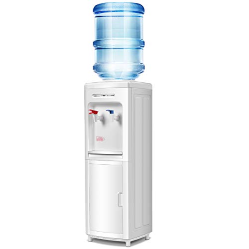 Giantex Top Loading Water Cooler Dispenser 5 Gallon Normal Temperature Water and Hot Bottle Load Electric Primo Home with Storage Cabinet, White