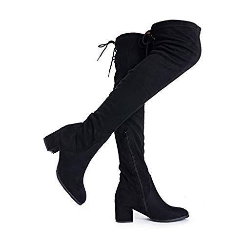 DREAM PAIRS Women's Laurence Black Over The Knee Thigh High Chunky Heel Boots Size 8.5 M US