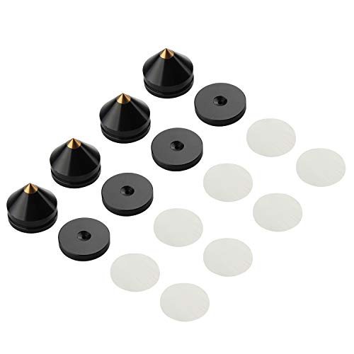 Speaker Spikes, Speaker Stands CD Audio Subwoofer Amplifier Turntable Isolation Feet Cone Isolator Base Pads Shockproof Mats with Double-Sided Adhesive (Black)