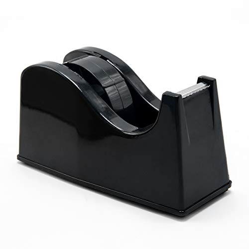 Desktop Tape Dispenser Adhesive Roll Holder (Fits 1' & 3' Core) with Weighted Nonskid Base Black