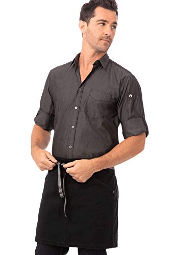 Chef Works unisex adult Berkeley Half Bistro Work Utility Apron, Jet Black W/Black/Gray Suspenders, One Size US