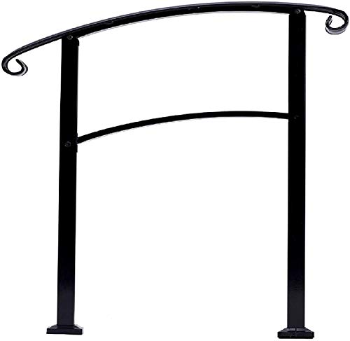 Atemou Stair Handrail 3-Step Adjustable Stair Rail Wrought Iron Handrail 1 or 3 Steps Handrail with Installation Kit for Indoor Outdoor Steps(1 or 3 Steps)