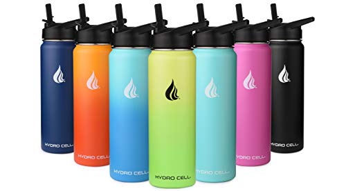 HYDRO CELL Stainless Steel Water Bottle with Straw & Wide Mouth Lids (24oz) - Keeps Liquids Perfectly Hot or Cold with Double Wall Vacuum Insulated Sweat Proof Sport Design (Navy Blue 24oz)