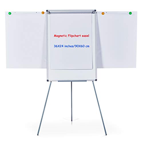 MAKELLO Flip Chart Easel Magnetic Tripod Whiteboard Dry Erase Board with Stand, Extended Display Arms, Adjustable Height, 36X24 inches