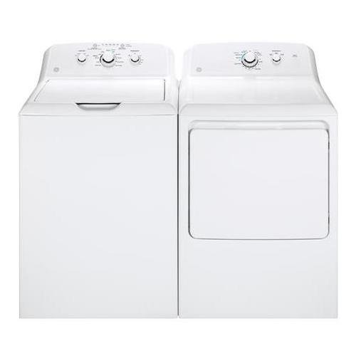 GE White Laundry Pair with GTW330ASKWW 27'' Top Load Washer and GTD33EASKWW 27'' Front Load Electric Dryer
