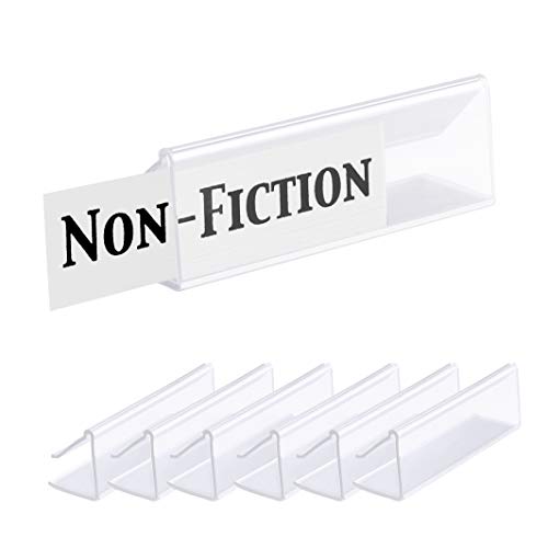 Pack of 25 – Clear Plastic Shelf Label Holder, Wood Shelf Sign and Ticket Holder, Clips On to Shelves 5/8' to 3/4' Thick - Length of Label Area, 3' X Height of Label Area, 7/8'