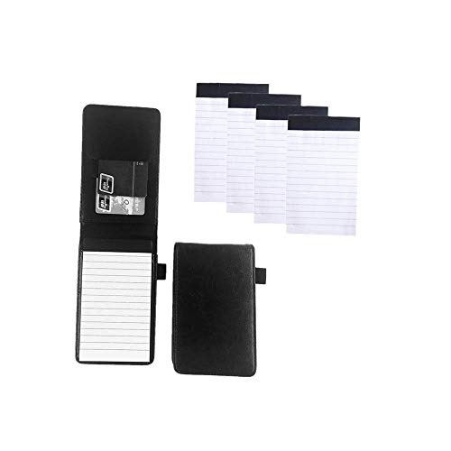 Mini Pocket Notepad Holder Included with 50 Lined Sheets,Refillable,with Notebook Refills,Memo Book Refills 5 Pack 3x5 Inch Sized Writing Pad with 30 Lined Paper Per Note Pad Black