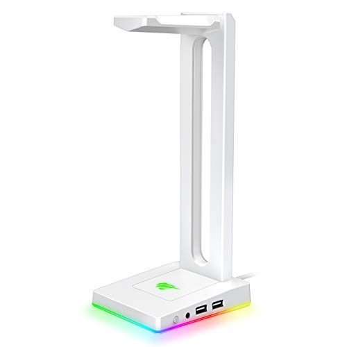 Havit RGB Headphones Stand with 3.5mm AUX and 2 USB Ports, Headphone Holder for Gamers Gaming PC Accessories Desk (White)