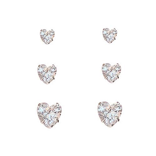 3 Pairs Sterling Silver Crystal Stud Earrings Set for Women Girls 3/4/5mm Love Heart Cartilage 20g Studs Tragus Post Pin Hypoallergenic Cute Jewelry Christmas Valentine's Day BFF Gifts