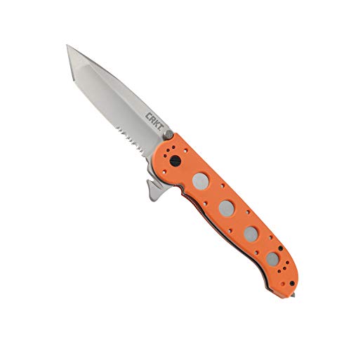 CRKT M16-14ZER Folding Pocket Knife: Emergency Rescue, Serrated Edge Blade, Tanto, Seatbelt Cutter Automated Liner Safety, Orange Nylon Handle with Window Breaker, 4-Position Pocket Clip