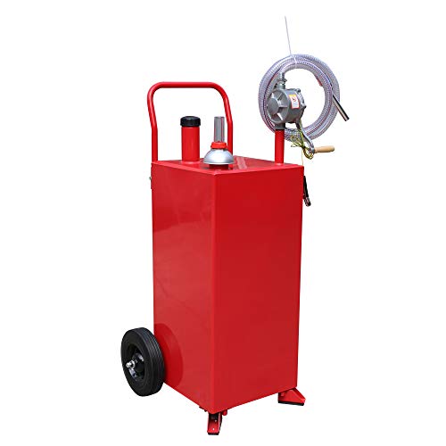 TUFFIOM 30 Gallon Portable Gas Caddy with Wheels, Fuel Transfer Gasoline Tank Reversible Rotary Hand Siphon Pump, Fuel Storage Tank for Automobiles ATV Car Mowers Tractors(Red)