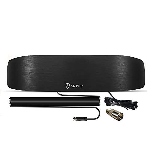 ANTOP Amplified Indoor AM FM Antenna, 50 Mile Radio Antenna with Built-in Digital Amplifier Booster for Amplifier Stereo Radio Audio Signals RF Broadcast Receiver fit in Home/Cafe Shop/Office