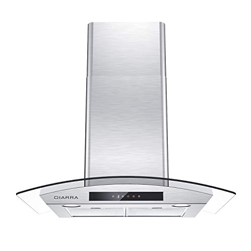 CIARRA CAS75502 Glass Vent Hood, 30 inch Wall Mount Range Hood 450 CFM Stainless Steel Stove Hood with 3 Speed Exhaust Fan, 2 Dishwasher Safe Filters, Touch Control, Ducted & Ductless Convertible