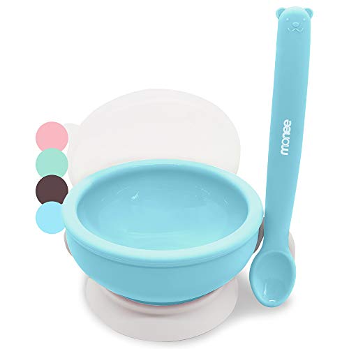 Platinum Silicone Baby Feeding Set, BPA Free, Dishwasher Safe, Leak Proof Lid, Storage & Travel, Spoon Doubles as a Soft Teether for Baby Led Weaning