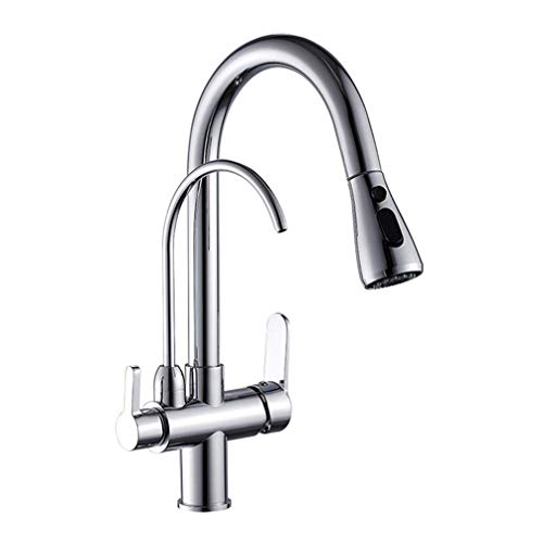 Hot Cold Pure Water 3 In 1 Pure Kitchen Faucet Pull Out Mixer Tap Drinking Water Tap Double Faucet,Filter Kitchen Faucets Water Purification,Chrome