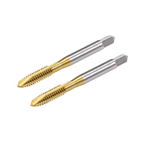 uxcell Spiral Point Plug Threading Tap UNC 1/4-20 Thread, Ground Threads H2 3 Flutes, High Speed Steel HSS 6542, Titanium Coated, Round Shank with Square End, 2pcs