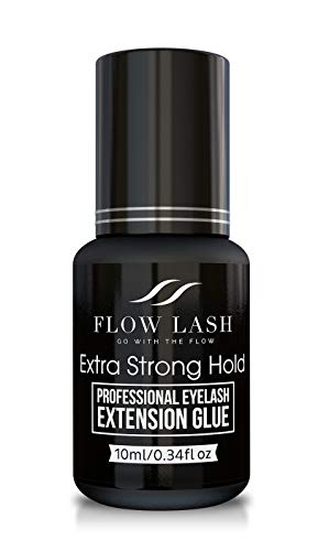 Eyelash Extension Glue - Extra Strong Hold, Professional Grade Eyelashes Black Adhesive, Formaldehyde & Latex Free Black Eyelash Glue, Semi Permanent Eyelash Glue by Flow Lash, 10mL