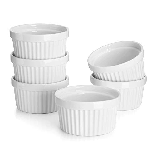 Sweese 501.001 Porcelain Souffle Dishes, Ramekins - 8 Ounce for Souffle, Creme Brulee and Ice Cream - Set of 6, White
