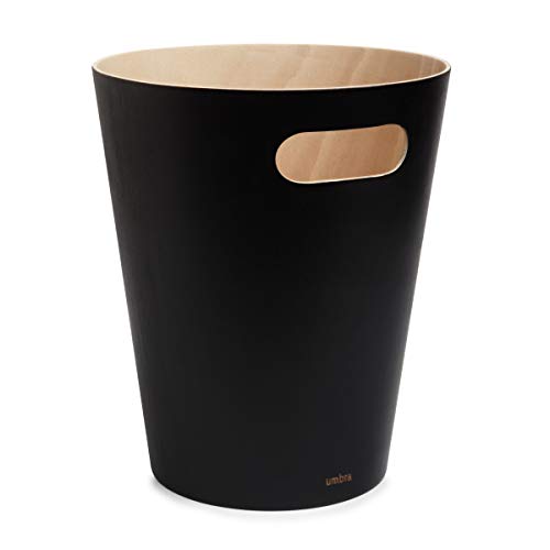 Umbra Woodrow 2 Gallon Modern Wooden Trash Can Wastebasket or Recycling Bin for Home or Office, Black