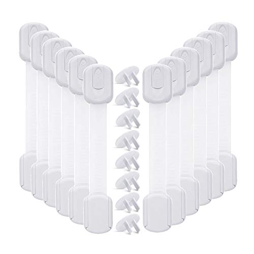 Baby Proofing Cabinet Strap Locks - Vkania 20 Pcs Kids Proof Kit - Child Safety Drawer Cupboard Oven Refrigerator Adhesive Locks - Adjustable Toilets Seat Fridge Latches - No Drilling