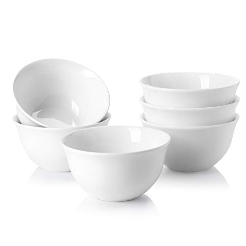 Sweese 122.001 Porcelain Bouillon Cups - 8 Ounce Dessert Bowls - Set of 6, White