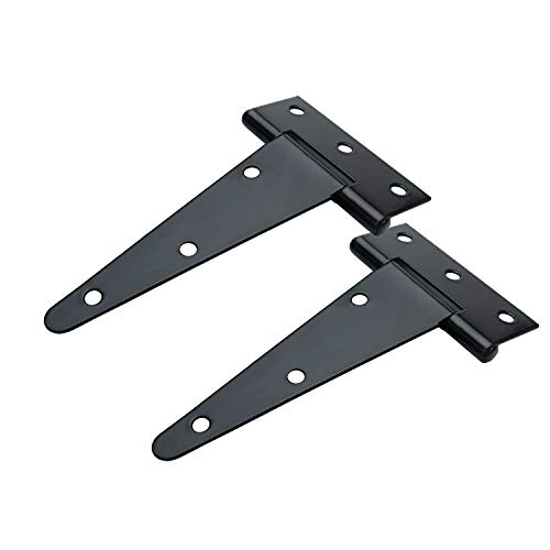 TamBee T-Strap Shed Hinge Gate Strap Heavy Duty Hinge Door Barn Gates Hinges Black Wrought Hardware Iron Rustproof (2, 5inch)