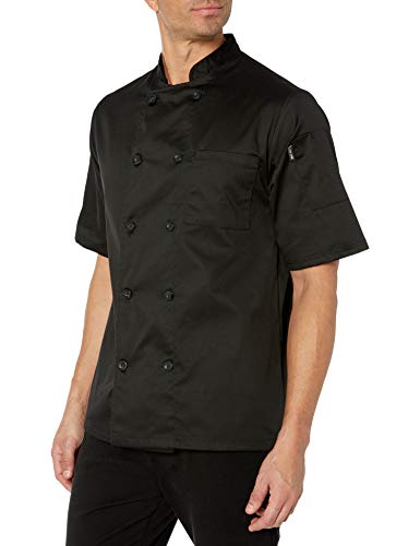 Chef Code Men's Short Sleeve Unisex Classic Chef Coat, Black, Medium