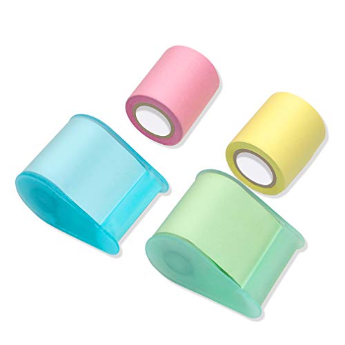 Sticky Notes - VANZAVANZU Self-Stick Full Adhesive Roll Notes with Tape Dispenser, Tear The Different Sizes You Need, 2 Tape Holders + 4 Replaceable Rolls, 4 Colors, Easy Post Notes