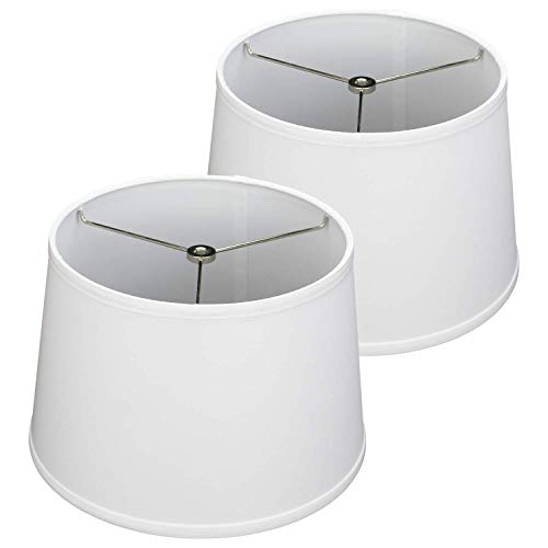 FenchelShades.com Set of 2 Lampshades 10' Top Diameter x 12' Bottom Diameter x 8' Slant Height with Washer (Spider) Attachment for Lamps with a Harp (Linen White)