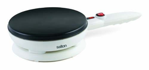 Salton Cordless Electric Crepe Maker With Bonus Batter Dish and Spatula with Non-Stick Cooking Surface, Automatic Temperature Control for 7.5' Crepes and Tortillas, Recipes Included, White (CM1337)