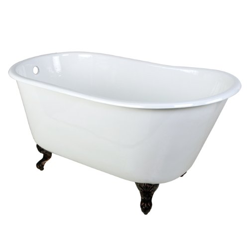 Kingston Brass Aqua Eden VCTND5328NT5 Cast Iron Slipper Clawfoot Bathtub with Oil Rubbed Bronze Feet without Faucet Drillings, 53-Inch, White