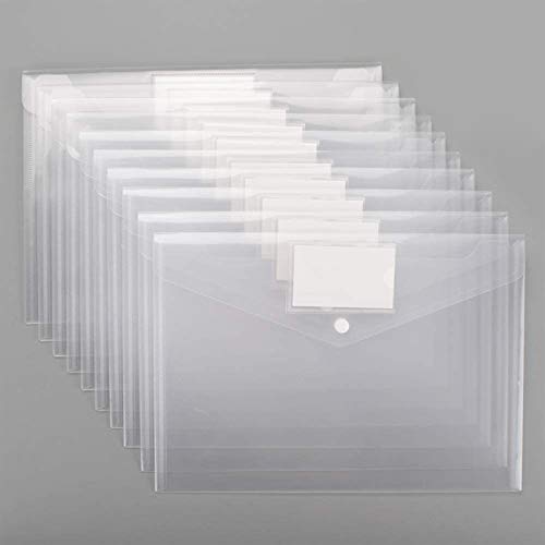 Plastic Envelopes Poly Envelopes, Sooez 20 Pack Clear Document Folders US Letter A4 Size File Envelopes with Label Pocket & Snap Button for School Home Work Office Organization, Clear
