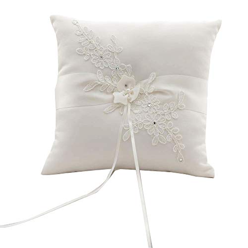 Awtlife Flower Wedding Ring Pillow Ivory Cushion Bearer for Beach Wedding 8.26 Inch