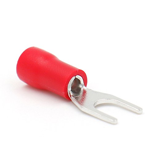 Baomain Red Insulated Fork Spade Wire Connector Electrical Crimp Terminal 18-22AWG 100 Pack