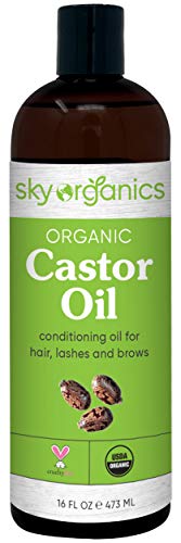 Castor Oil USDA Organic Cold-Pressed (16oz) 100% Pure Hexane-Free Castor Oil - Conditioning & Healing, For Dry Skin, Hair Growth - For Skin, Hair Care, Eyelashes - Caster Oil By Sky Organics