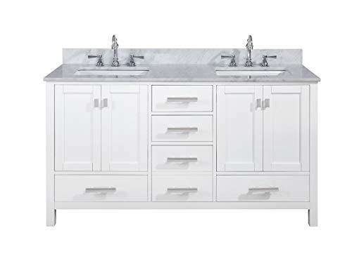 Design Element V01-60-WT Valentino 60' Pre-Assembled Double Bathroom Vanity Set in White-Comes with Marble Countertop and Porcelain Sink