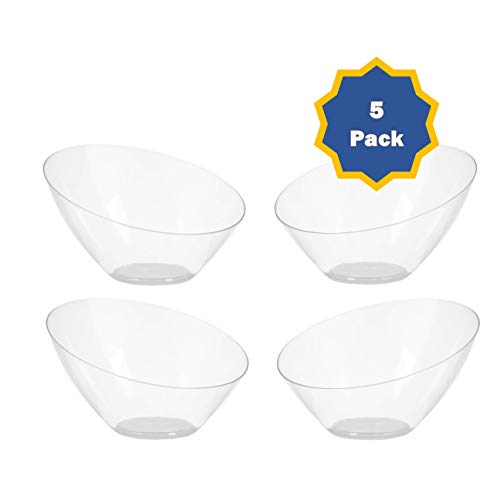 Clear Small Candy Bowl for Weddings, Buffet, Offices, Disposable Hard Plastic Small Angled Bowls for Party's, Salads, Snacks and Fruit Bowl 5 Pack