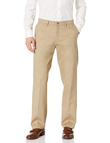 Lee Men's Total Freedom Stretch Relaxed Fit Flat Front Pant, Khaki, 36W x 32L