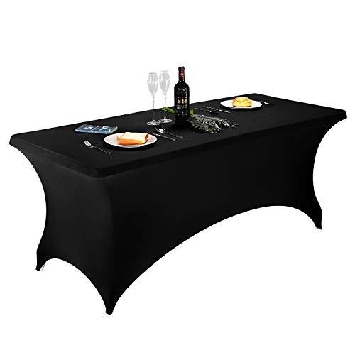 Spandex Table Cover 6 ft, Pack of 1, Fitted Polyester Tablecloth Stretch Spandex Table Cover (6ftX1PC, Black)